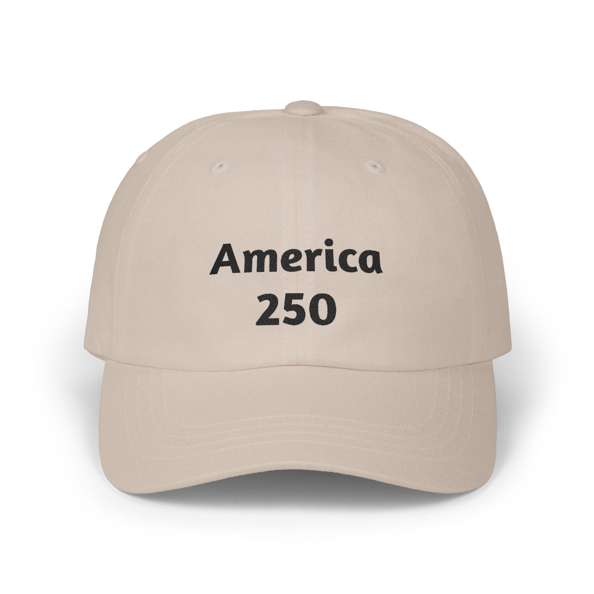 Khaki America 250 dad cap with front logo text