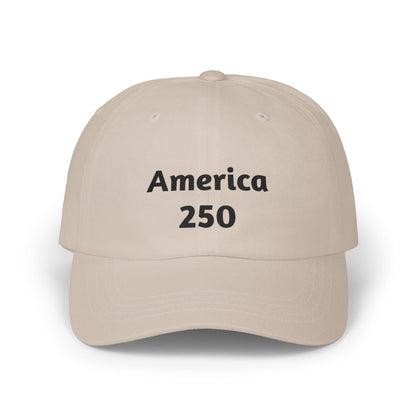 Khaki America 250 dad cap with front logo text