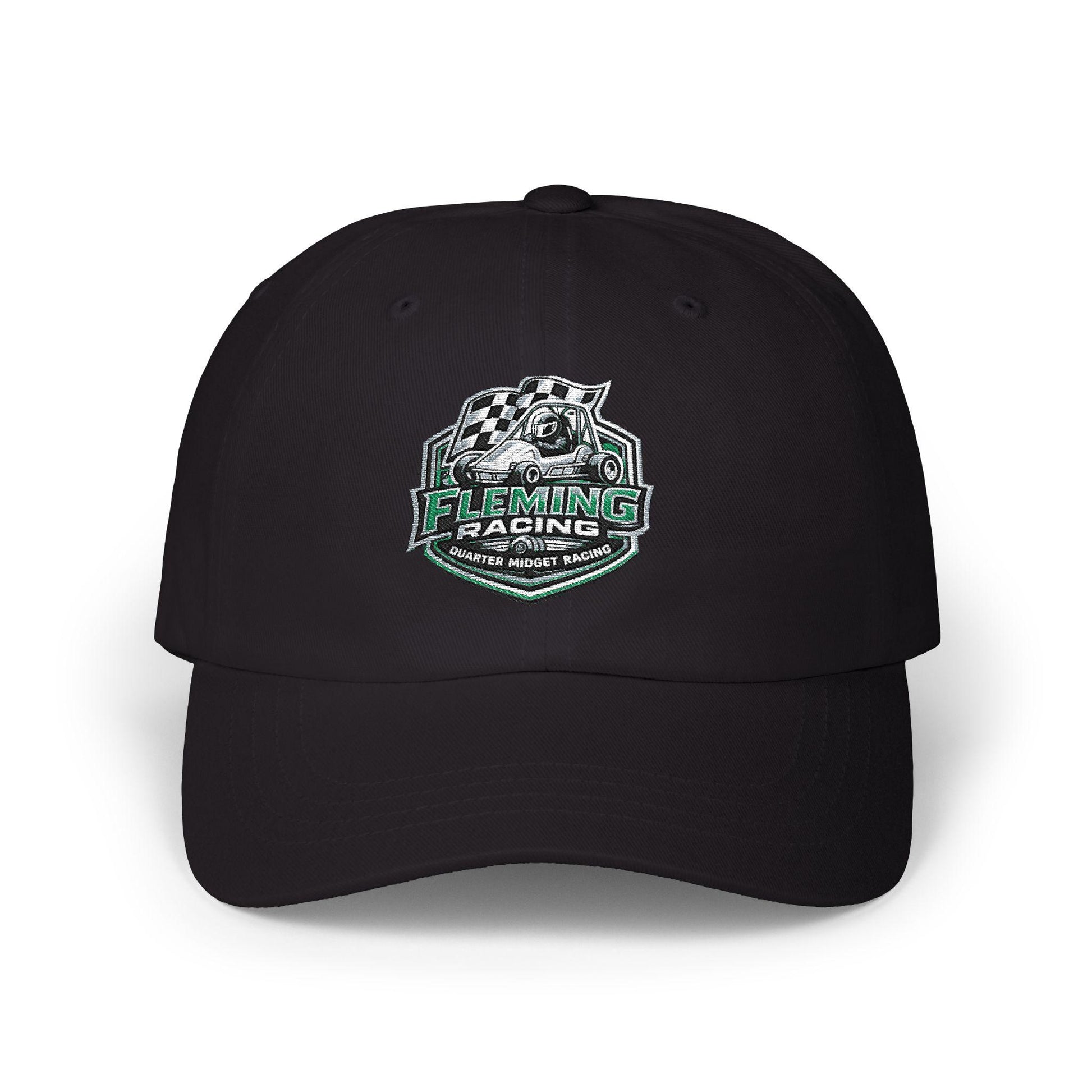 Fleming Racing soccer crest dad cap, black with embroidered logo at front