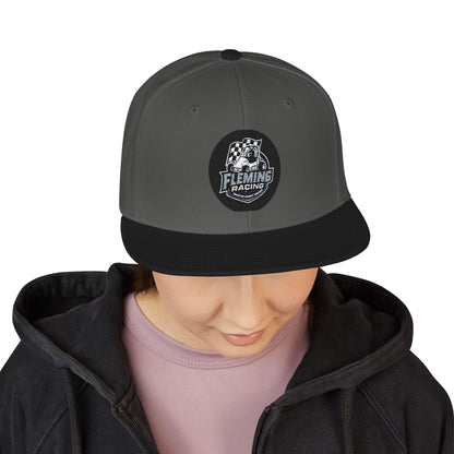 Dark gray baseball cap with black brim and Fleming Racing logo patch