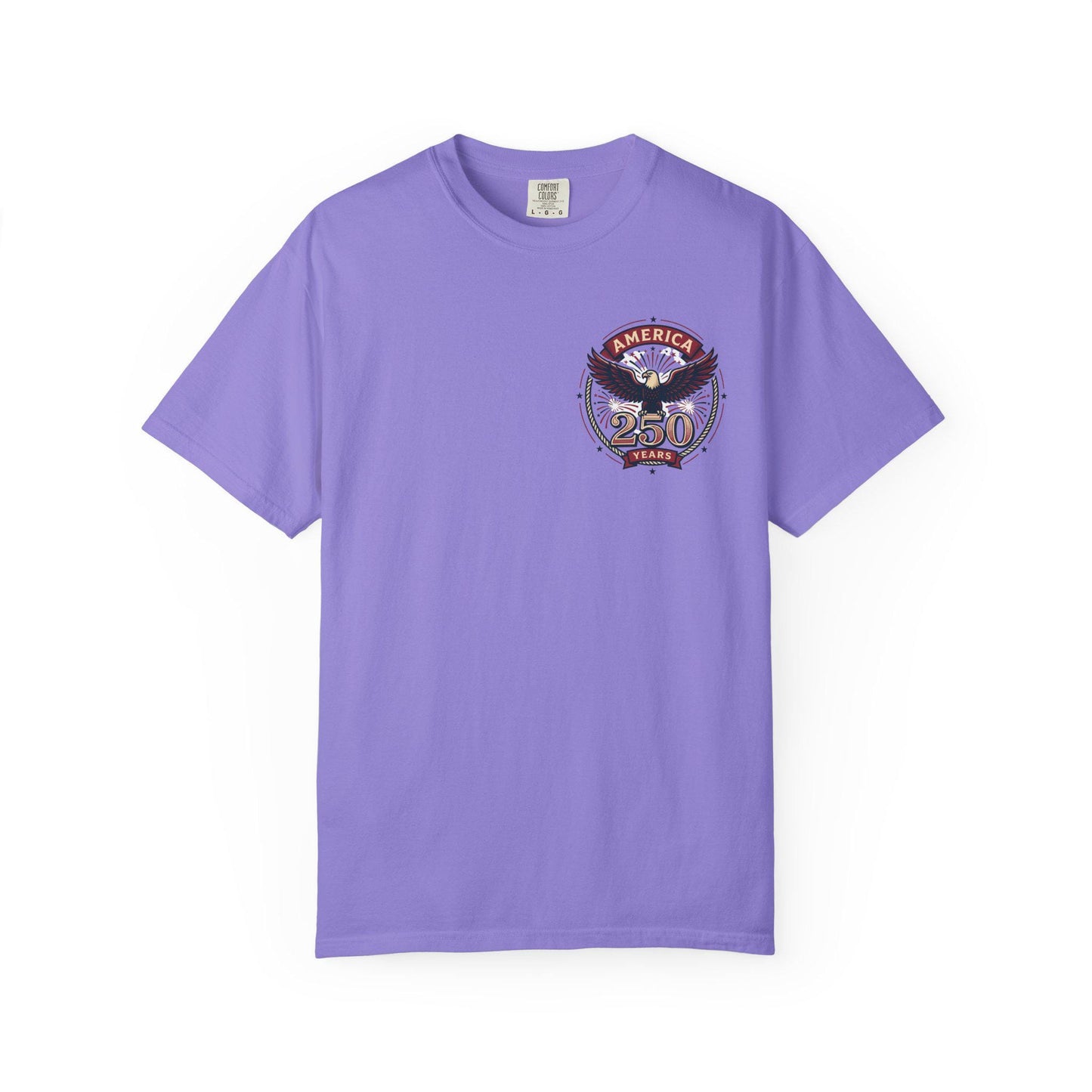Lavender crew-neck T-shirt with chest eagle America 250 graphic