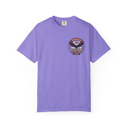 Lavender crew-neck T-shirt with chest eagle America 250 graphic