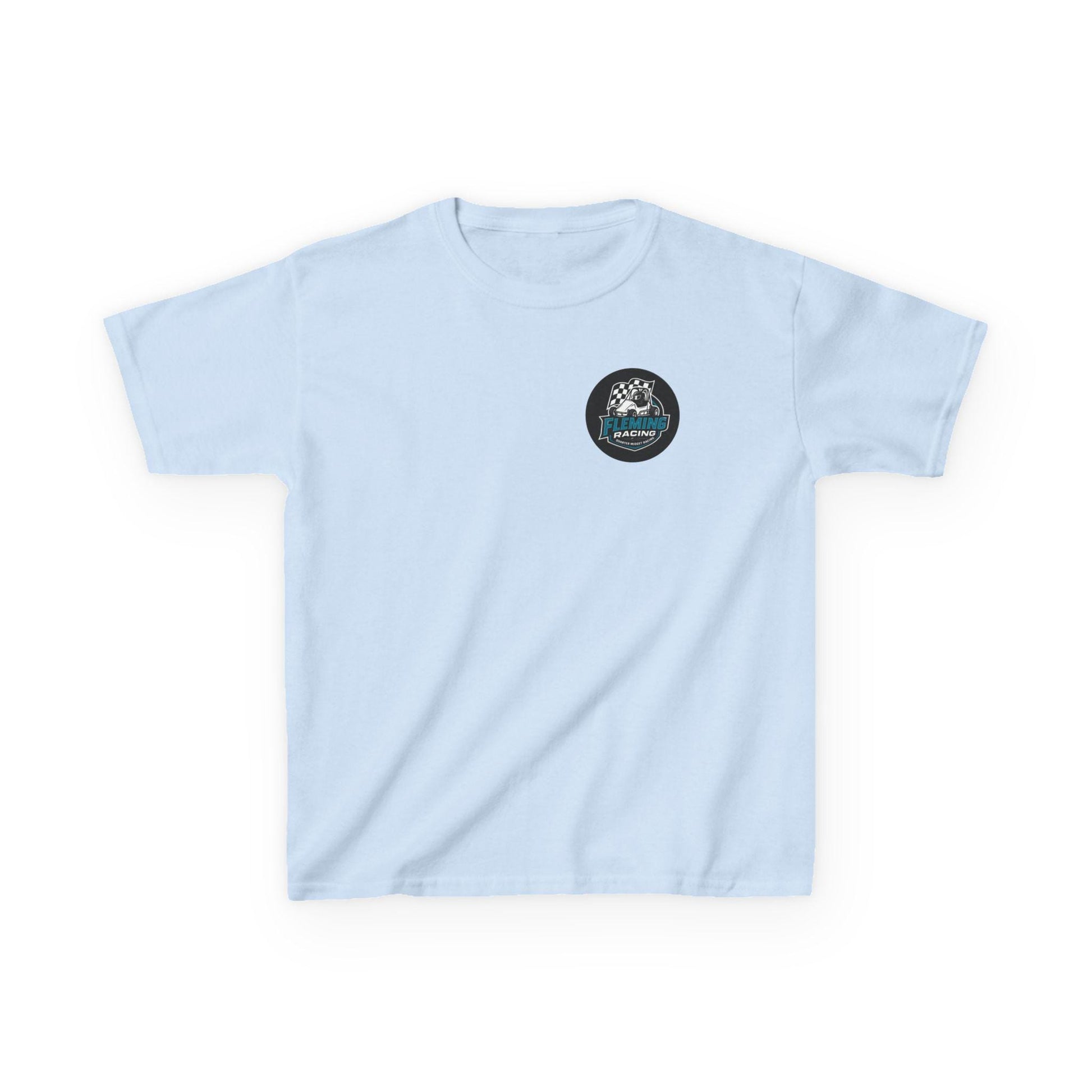 Kids racing logo T-shirt, light blue with small round badge logo on chest