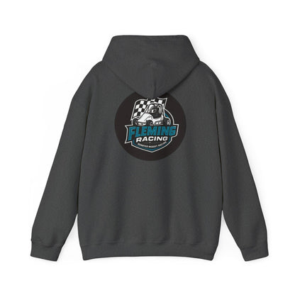 Dark gray racing emblem logo hoodie, rear hood and large back emblem print