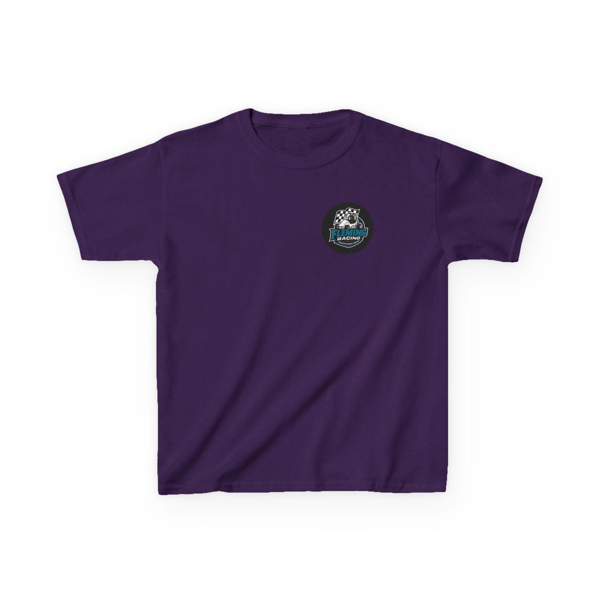 Kids racing logo T-shirt, purple with small round badge logo on chest