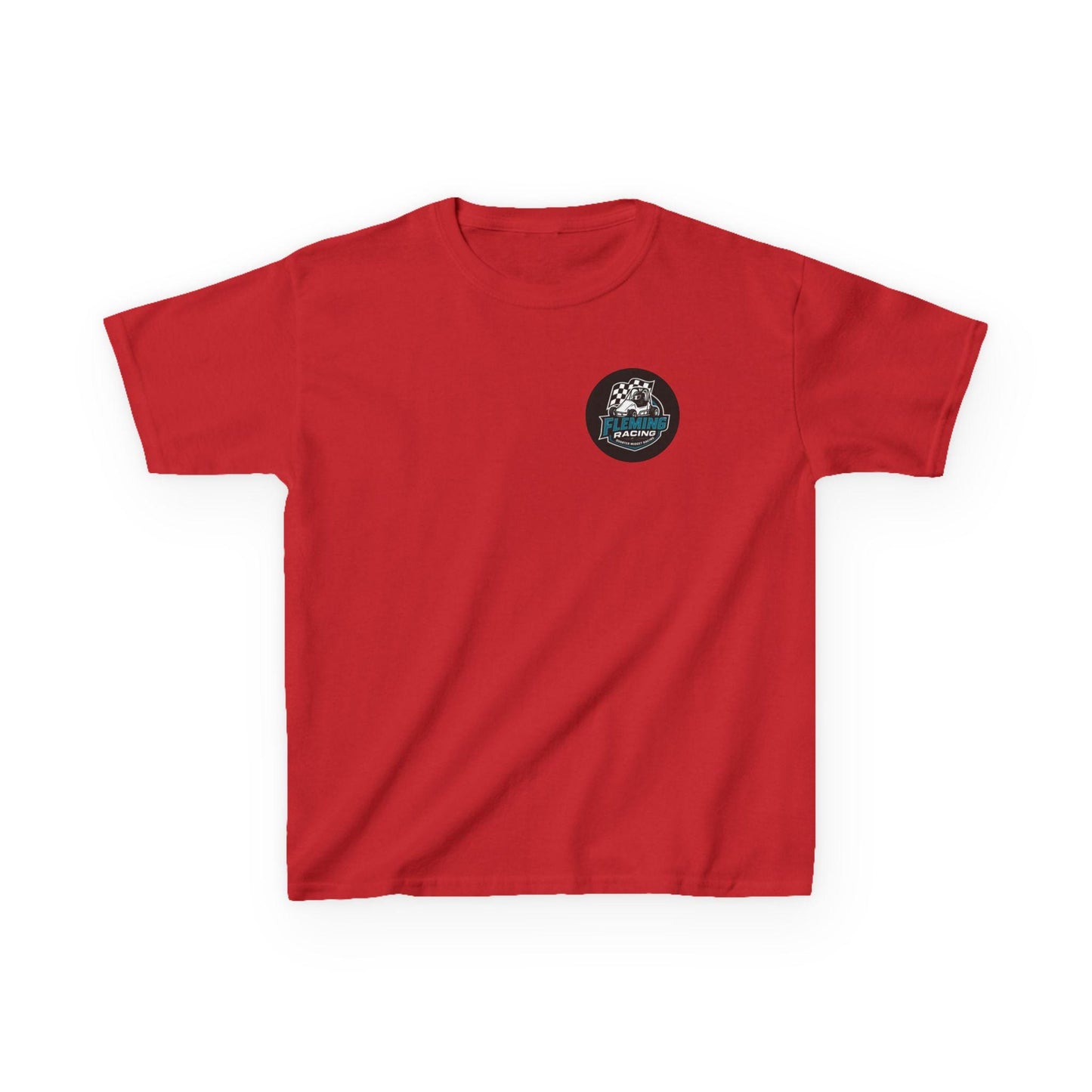 Kids racing logo T-shirt, red with small round badge logo on chest