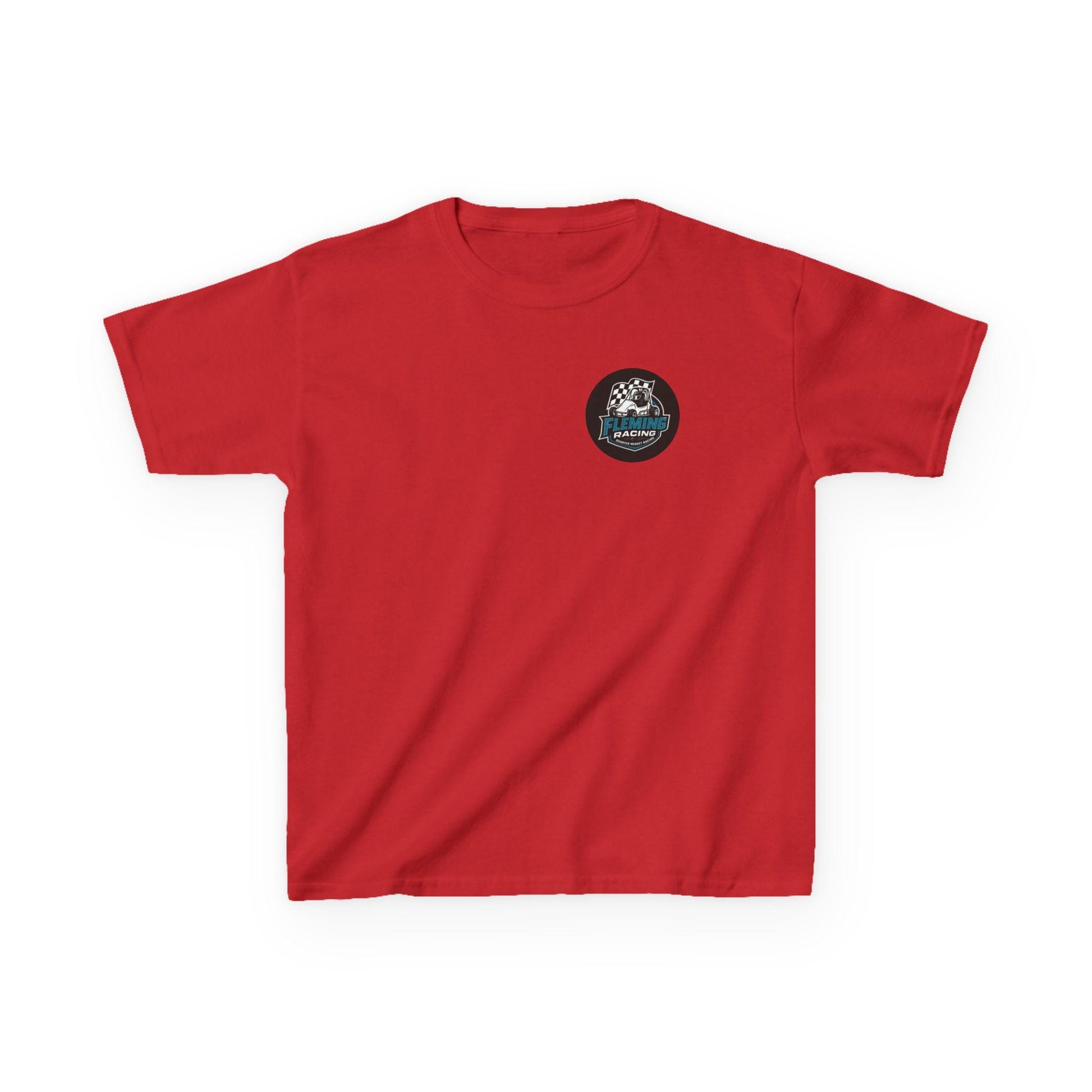 Kids racing logo T-shirt, red with small round badge logo on chest