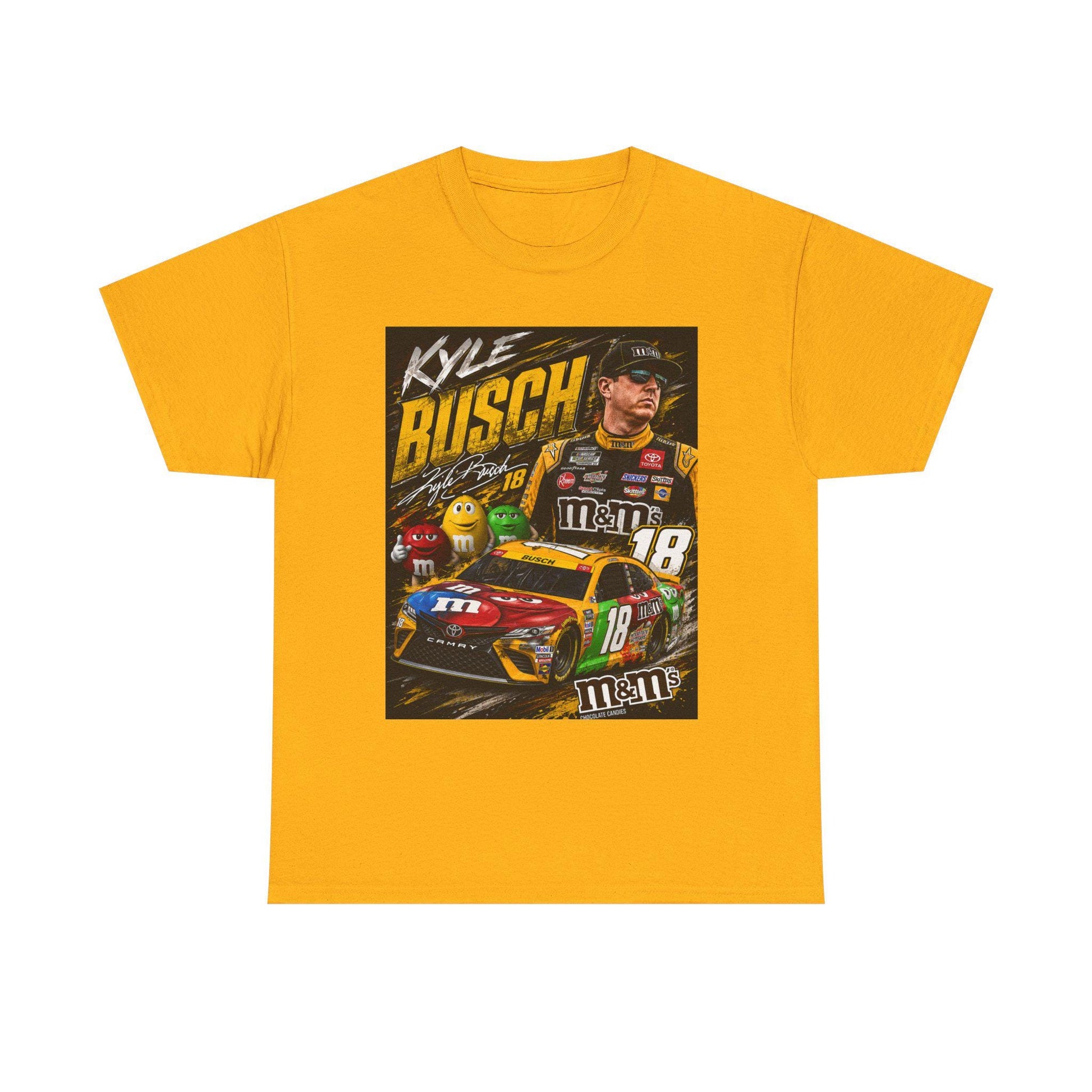 Gold crewneck racing T-shirt with front graphic