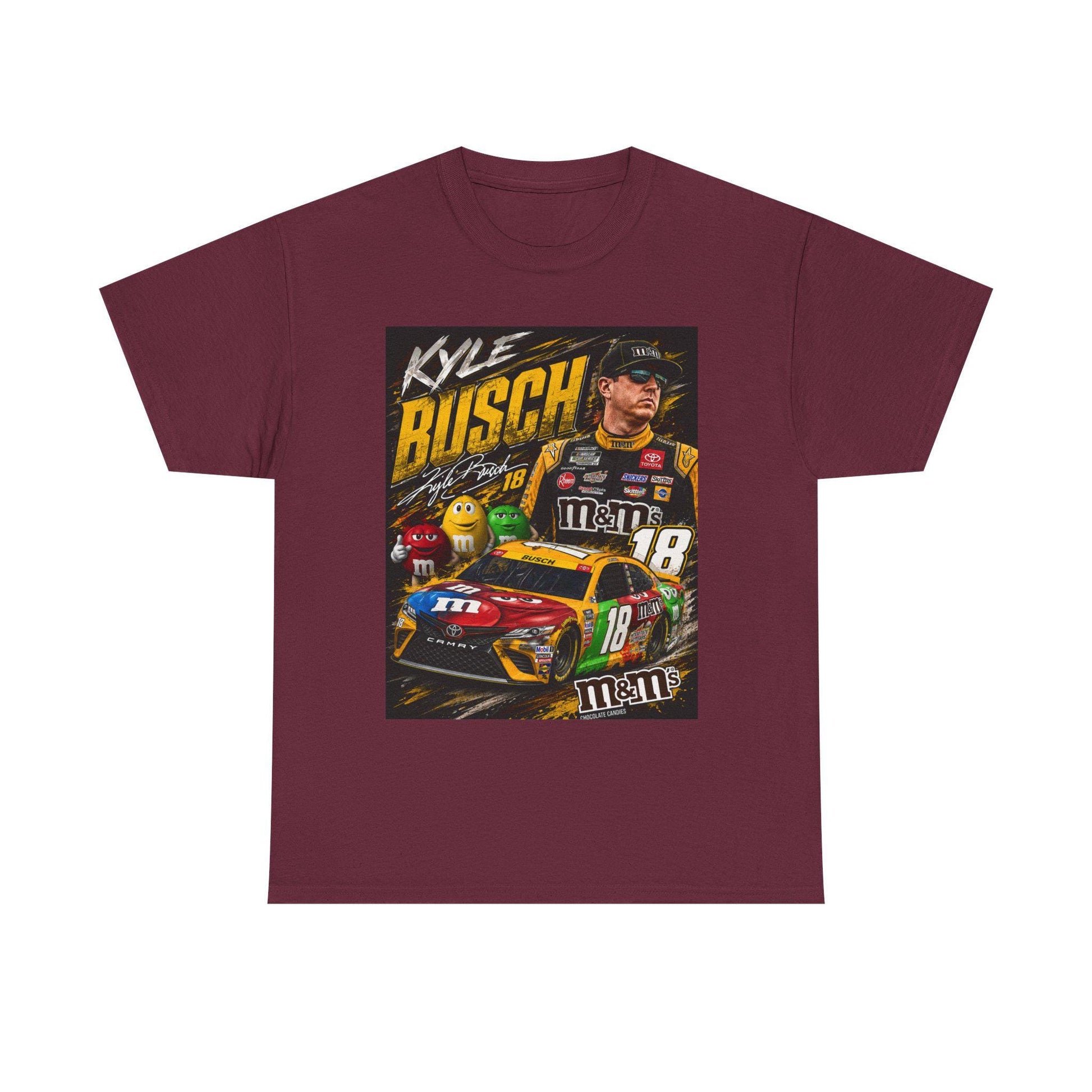 Maroon crewneck racing T-shirt with front graphic