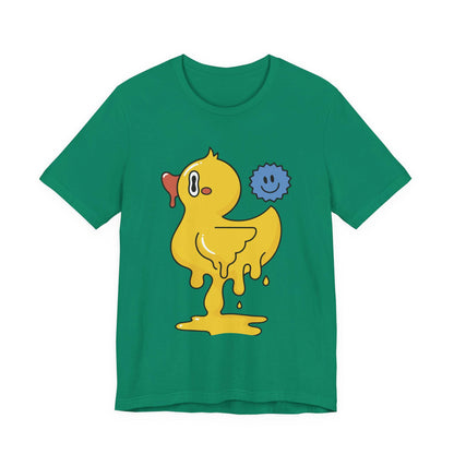 Green graphic duck T-shirt with blue smiley companion print