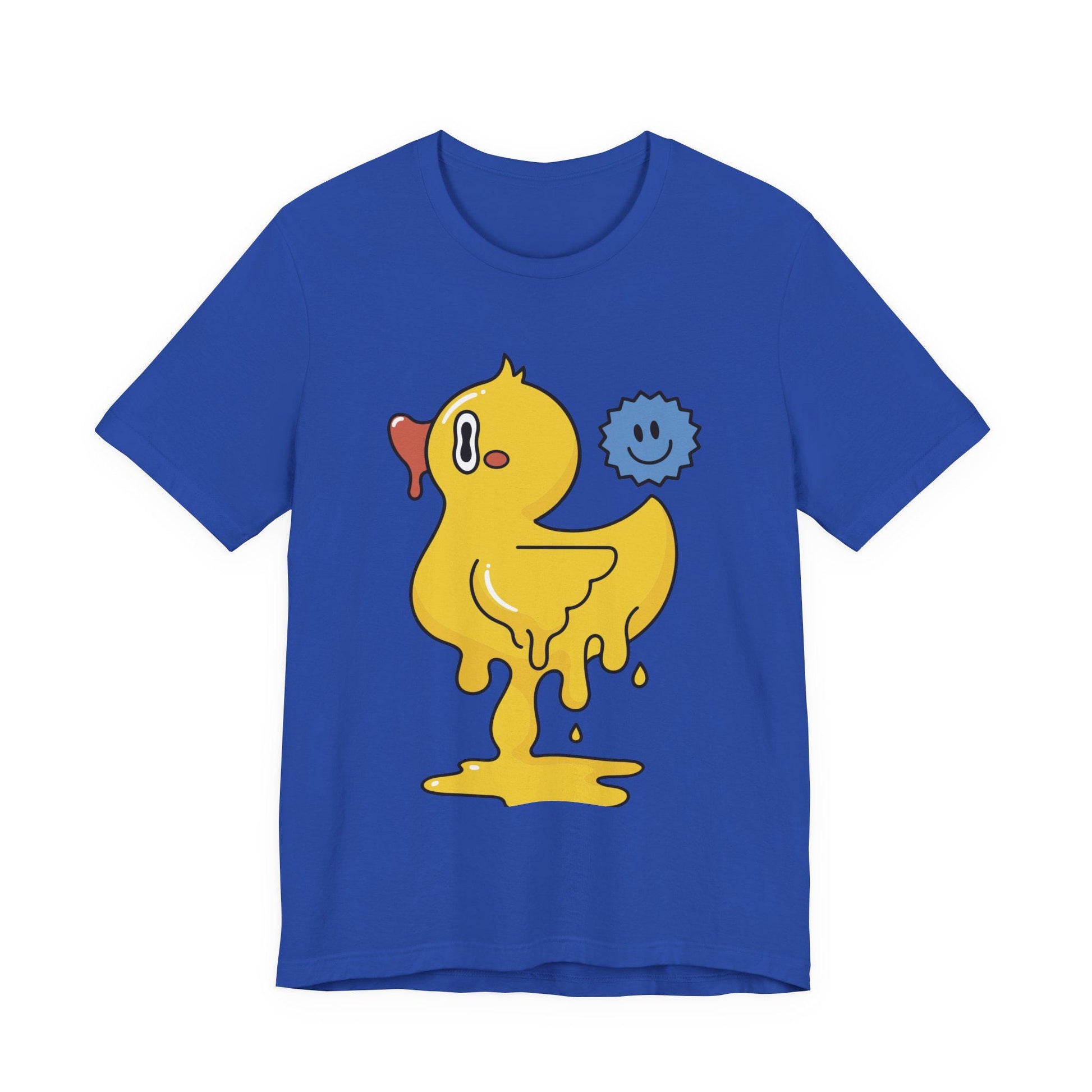 Royal blue graphic duck T-shirt with smiley companion print