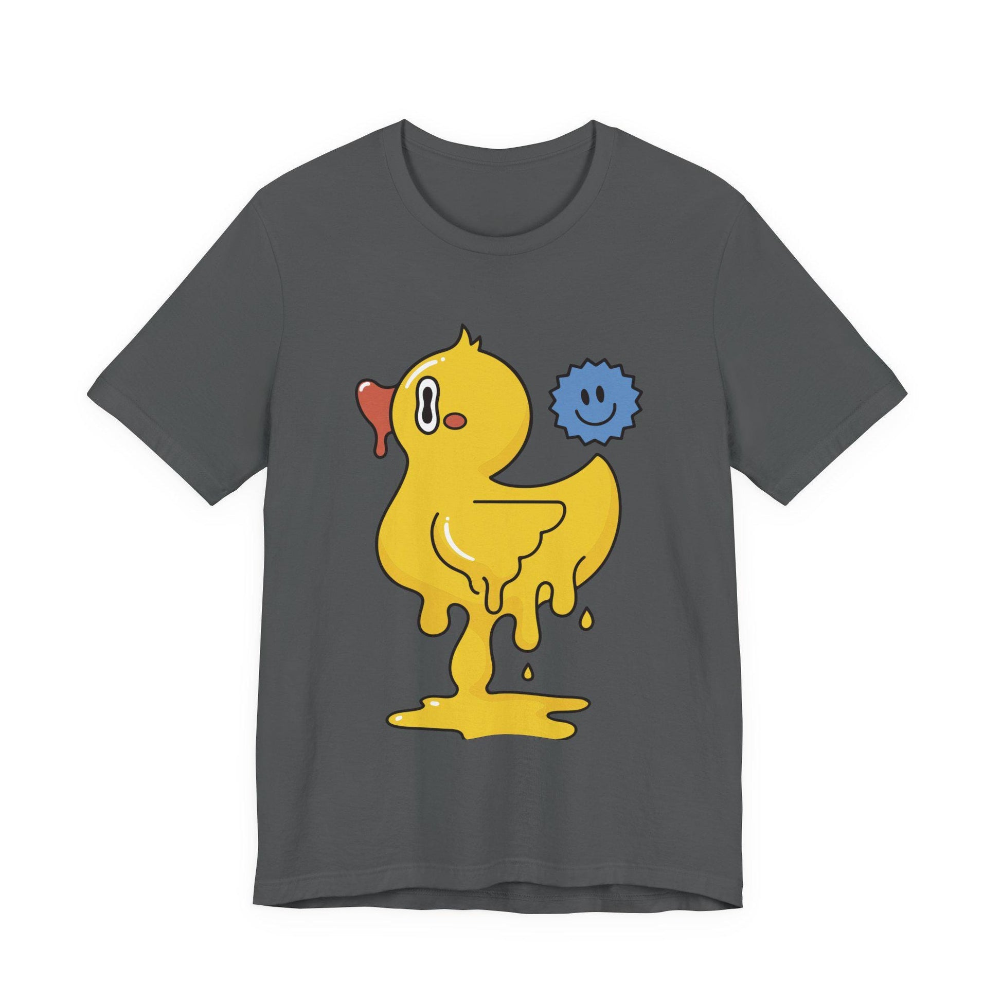 Charcoal graphic duck T-shirt with blue smiley companion print