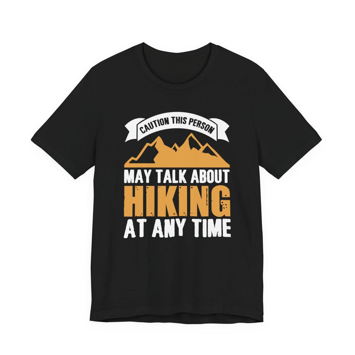 Black hiking chat T-shirt with mountain graphic and slogan print