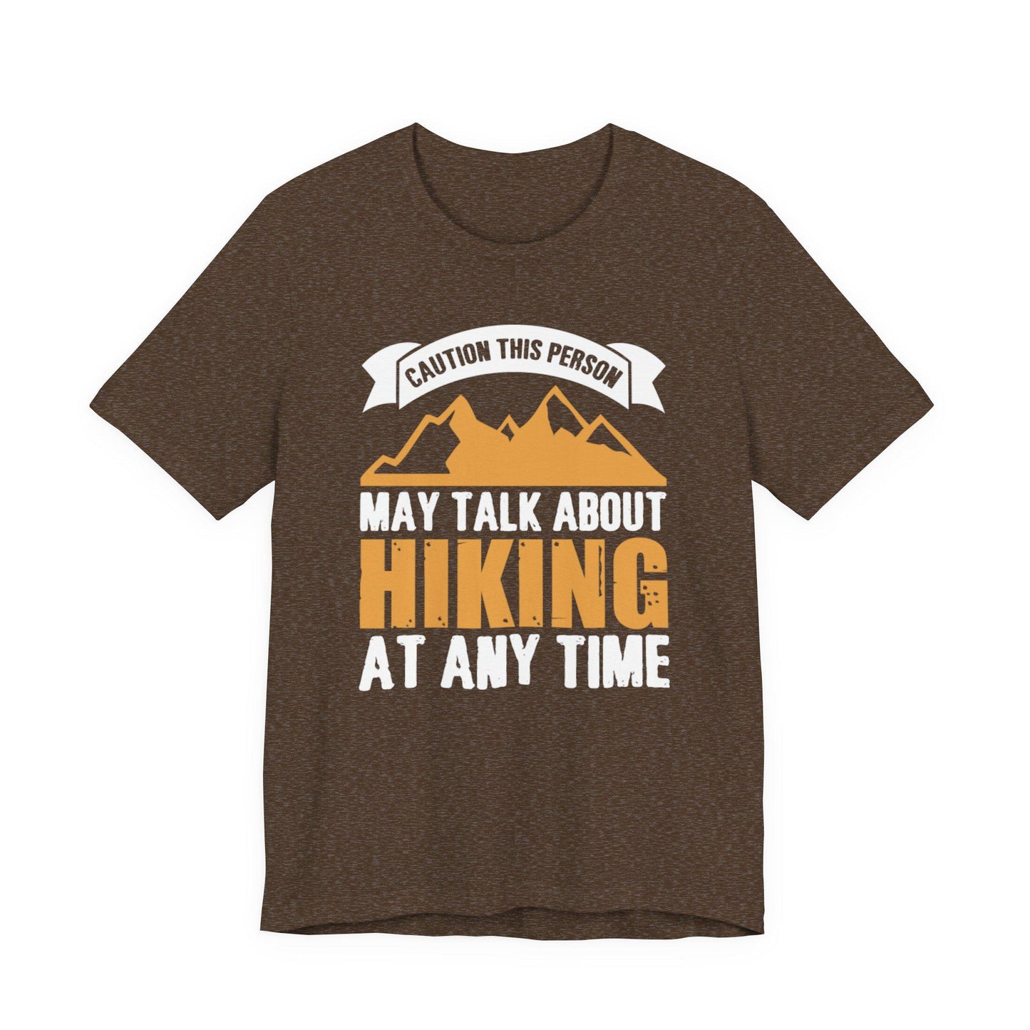 Brown hiking chat T-shirt with mountain graphic and slogan print
