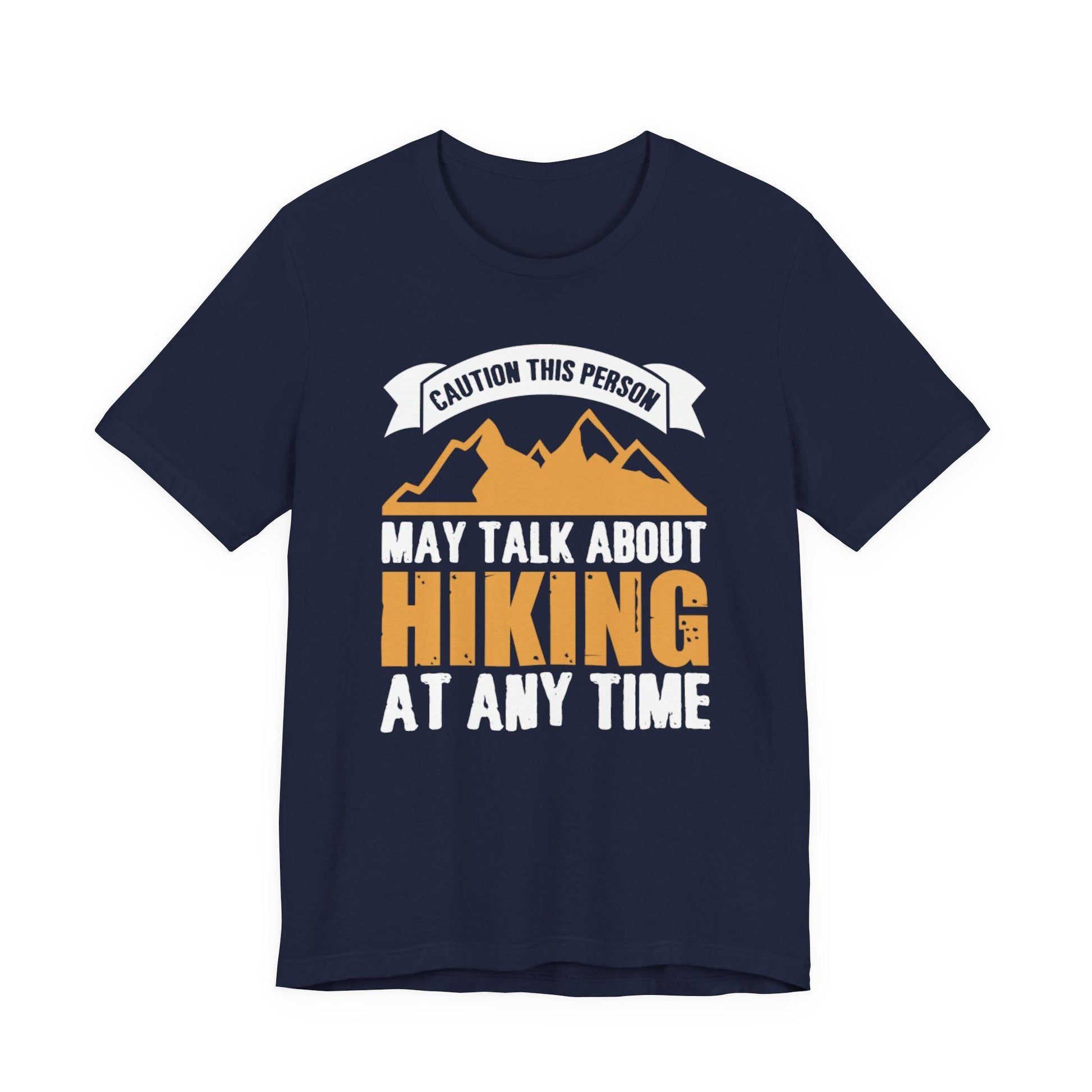 Navy hiking chat T-shirt with mountain graphic and slogan print