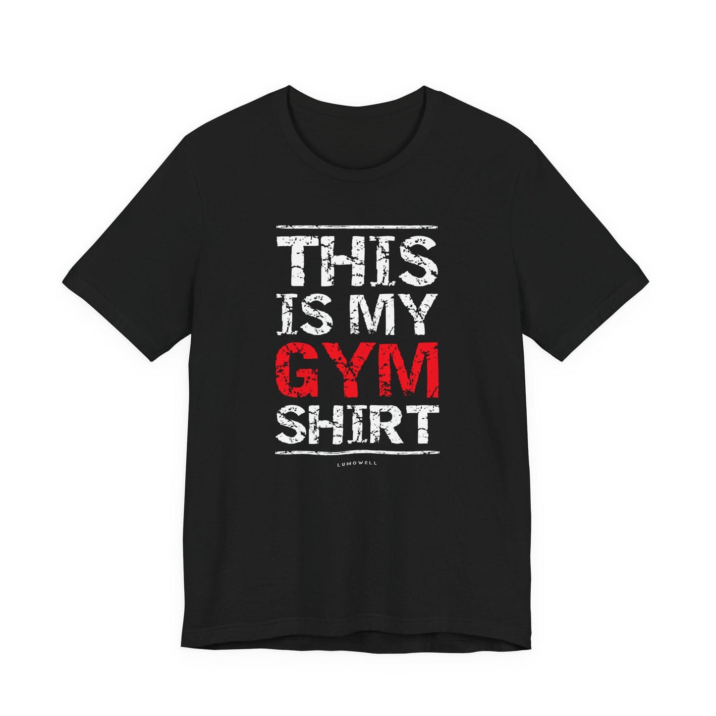 Upbeat Iron Therapy tee, black with 'THIS IS MY GYM SHIRT' front graphic.