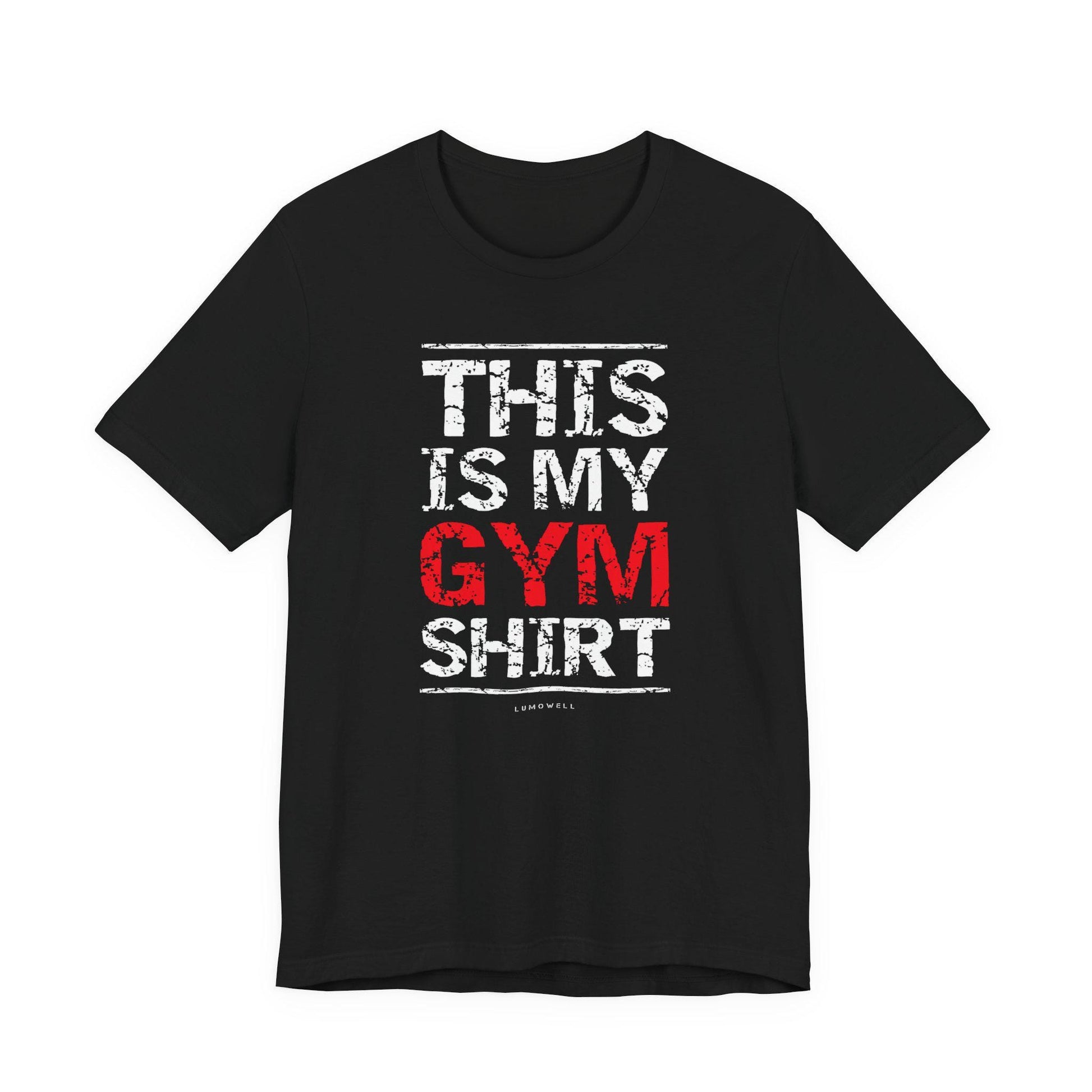Upbeat Iron Therapy tee, black with 'THIS IS MY GYM SHIRT' front graphic.