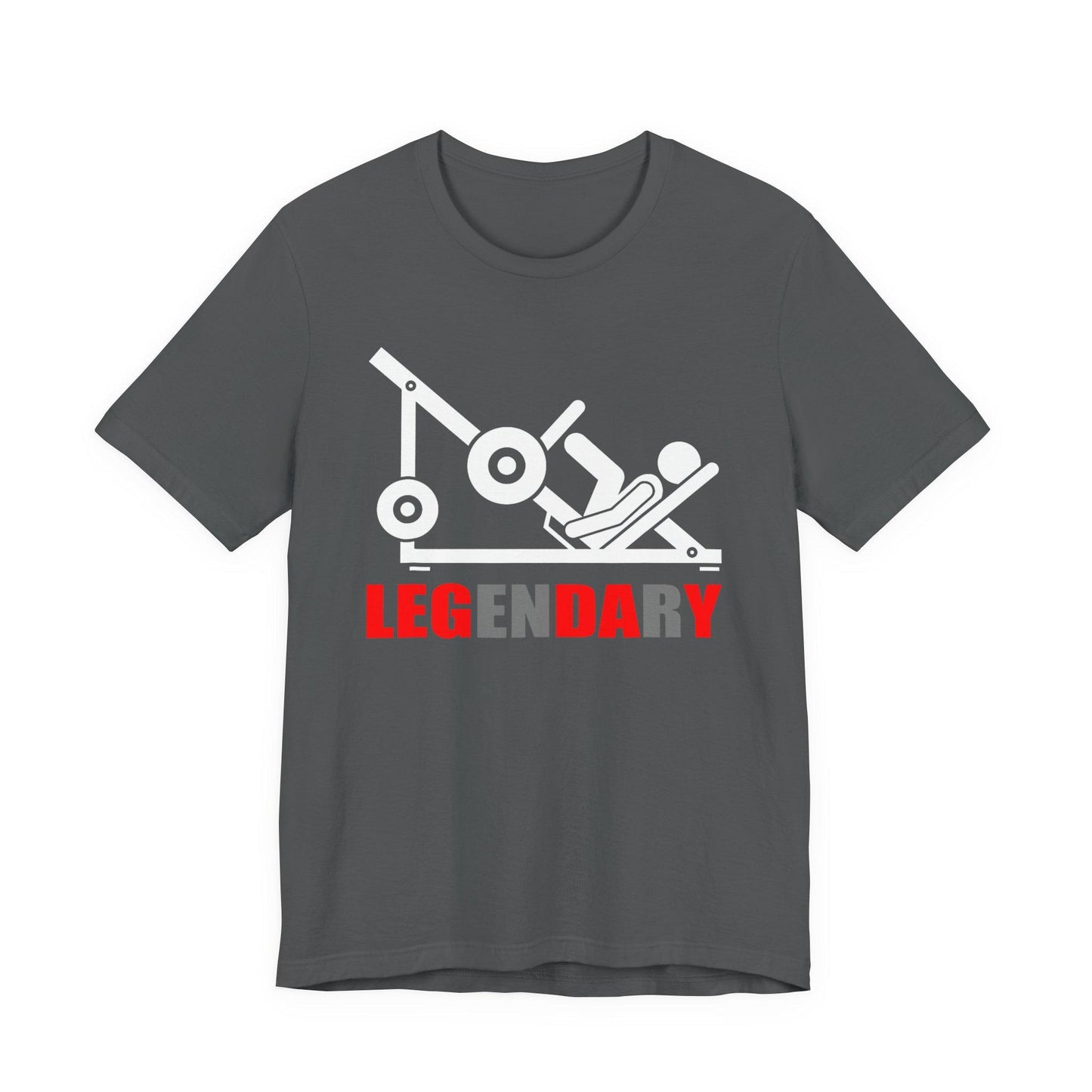 Navy crewneck T-shirt with white gaming graphic and red "LEGENDARY" lettering