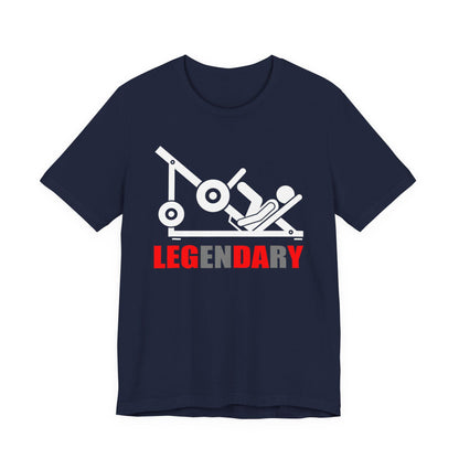 Deep navy crewneck T-shirt with white gaming graphic and red "LEGENDARY" lettering
