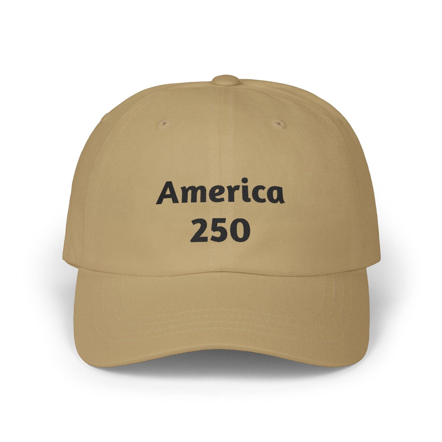 Tan America 250 dad cap with front logo text