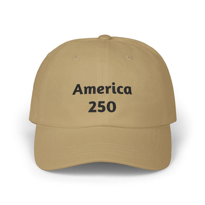 Tan America 250 dad cap with front logo text