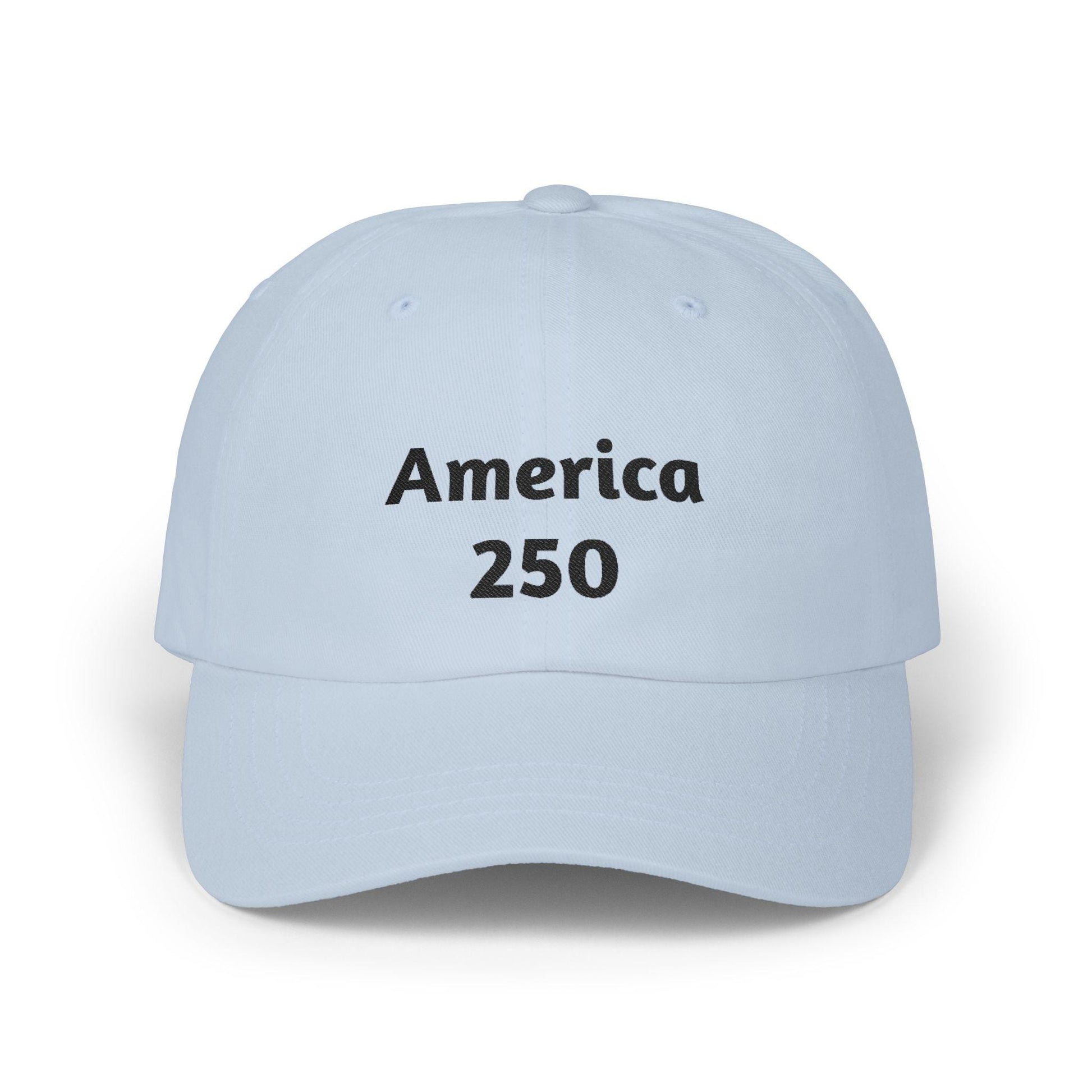 Light blue America 250 dad cap with front logo text