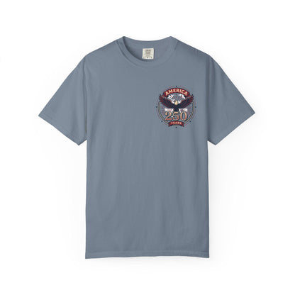 Blue-gray crew-neck T-shirt with chest eagle America 250 graphic