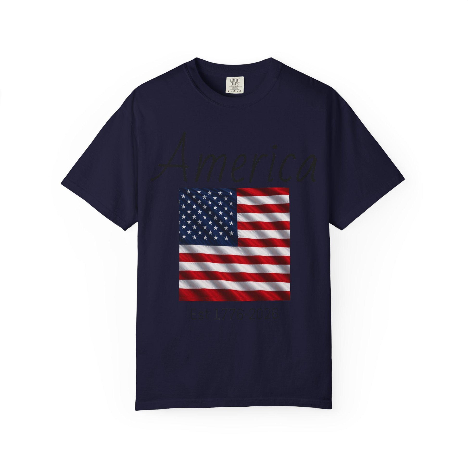 Navy T-shirt with centered USA flag graphic