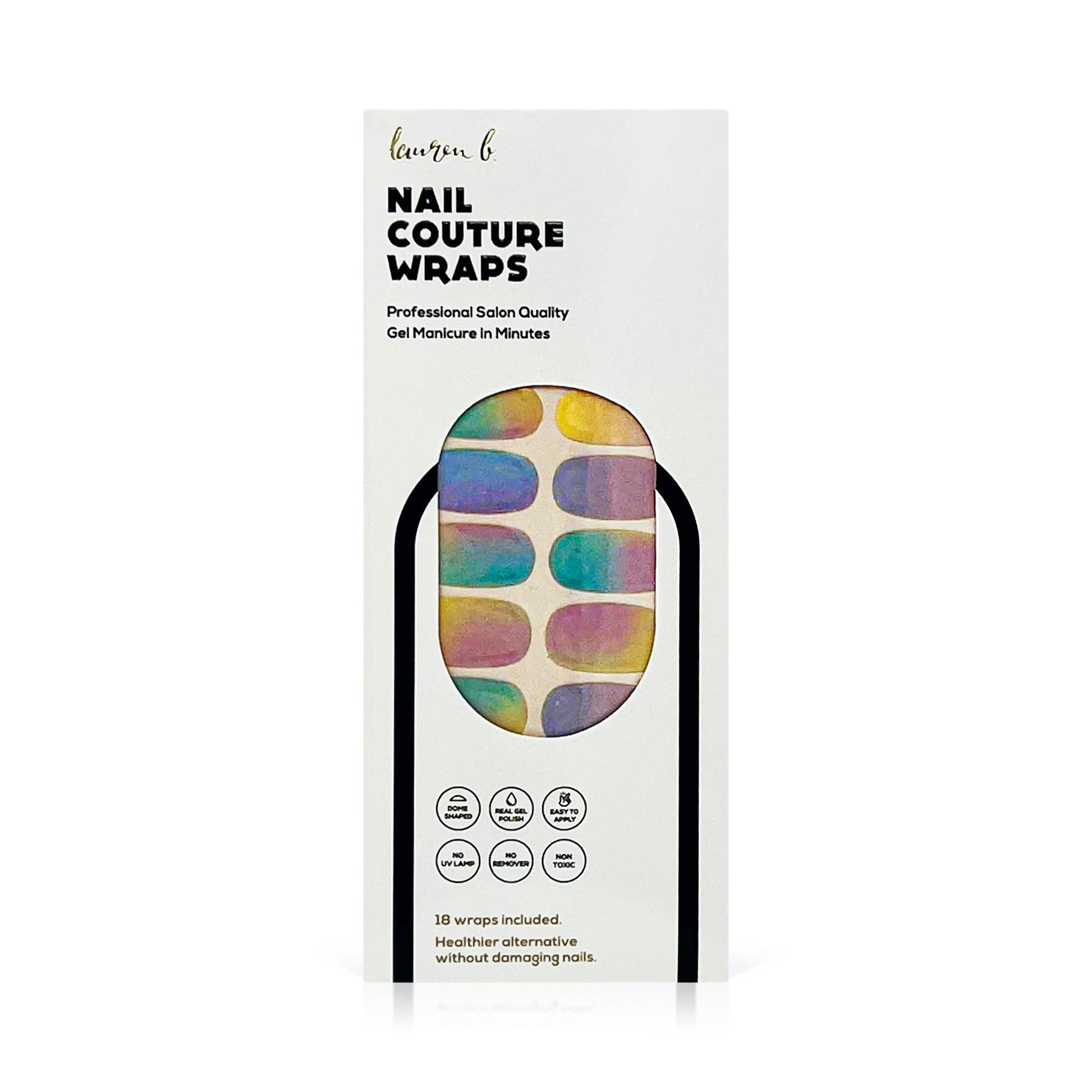 Gel nail wrap set in multi-color sky gradient pattern, 18 wraps included (package)