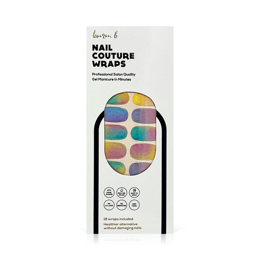 Gel nail wrap set in multi-color sky gradient pattern, 18 wraps included (package)