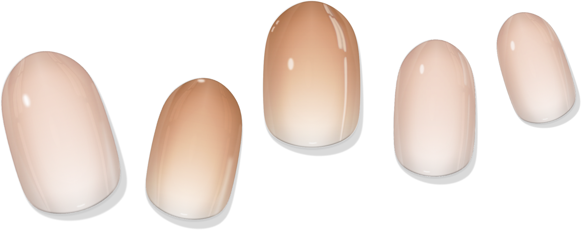 Set of nude gradient gel nail wraps with five oval press-on nails