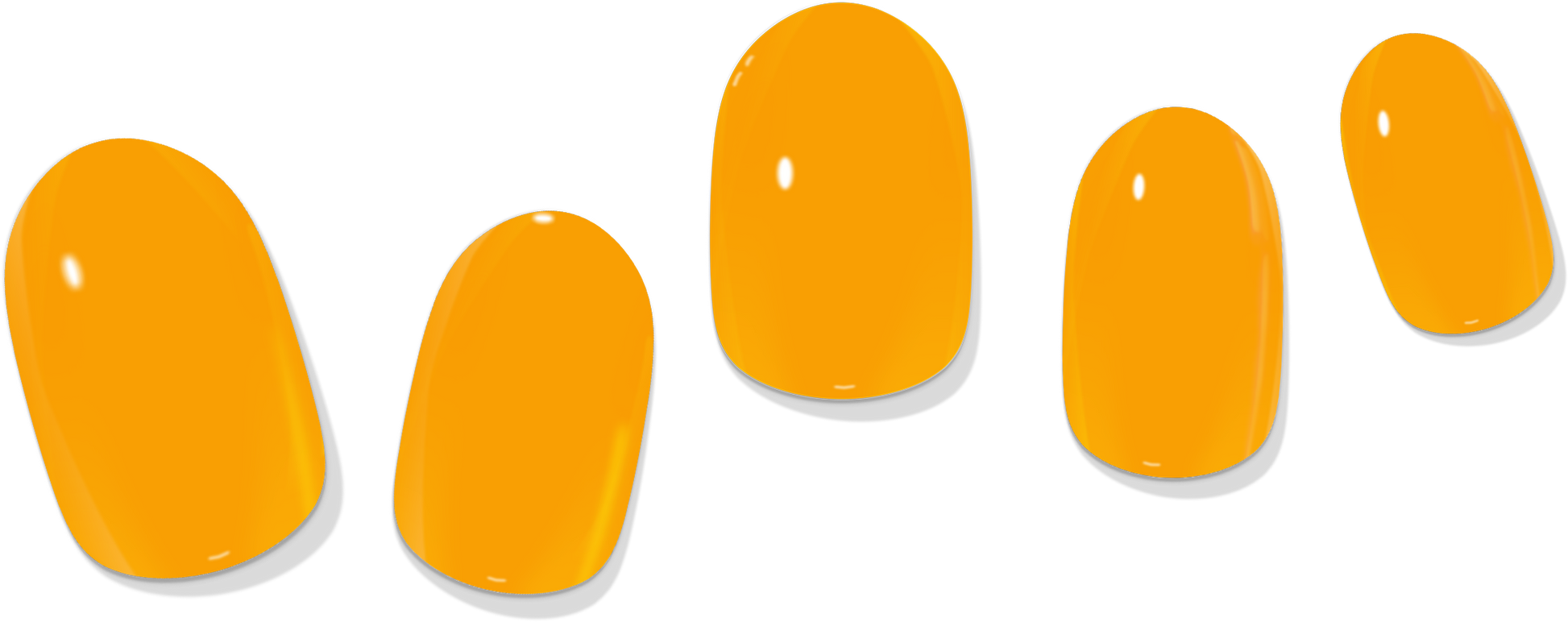 Set of apricot gel nail wrap tips in glossy bright orange ovals