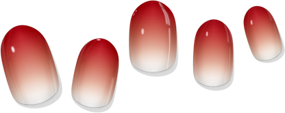 Set of apricot gradient gel nails with white tips and curved oval shape (5)