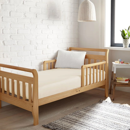 Cooling bamboo crib fitted sheet, ivory-white, textured surface on crib mattress