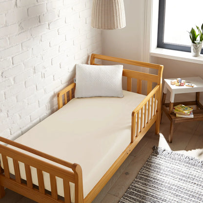 Cooling bamboo crib fitted sheet, white, textured surface on crib mattress