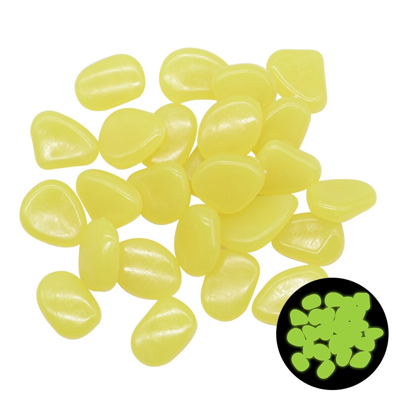 Glow-in-the-dark garden pebbles, yellow-green translucent oval stones