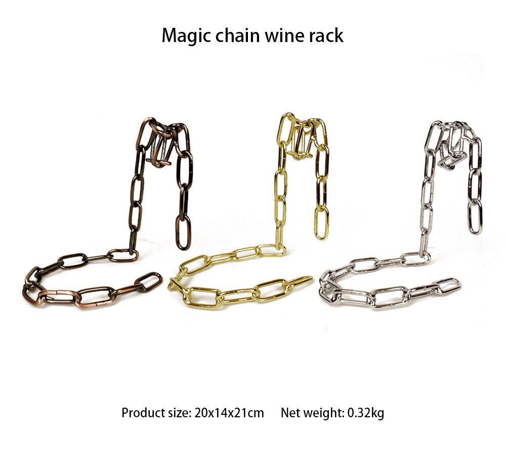 Wine bottle holder chain sets in dark, antique gold, and silver finishes