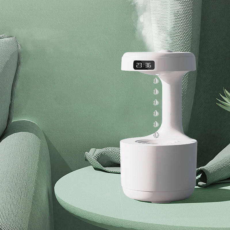 White LED water drop humidifier diffuser with illuminated time display on top