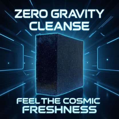 Zero Gravity soap cube, blue-speckled dark cube with neon glow accents