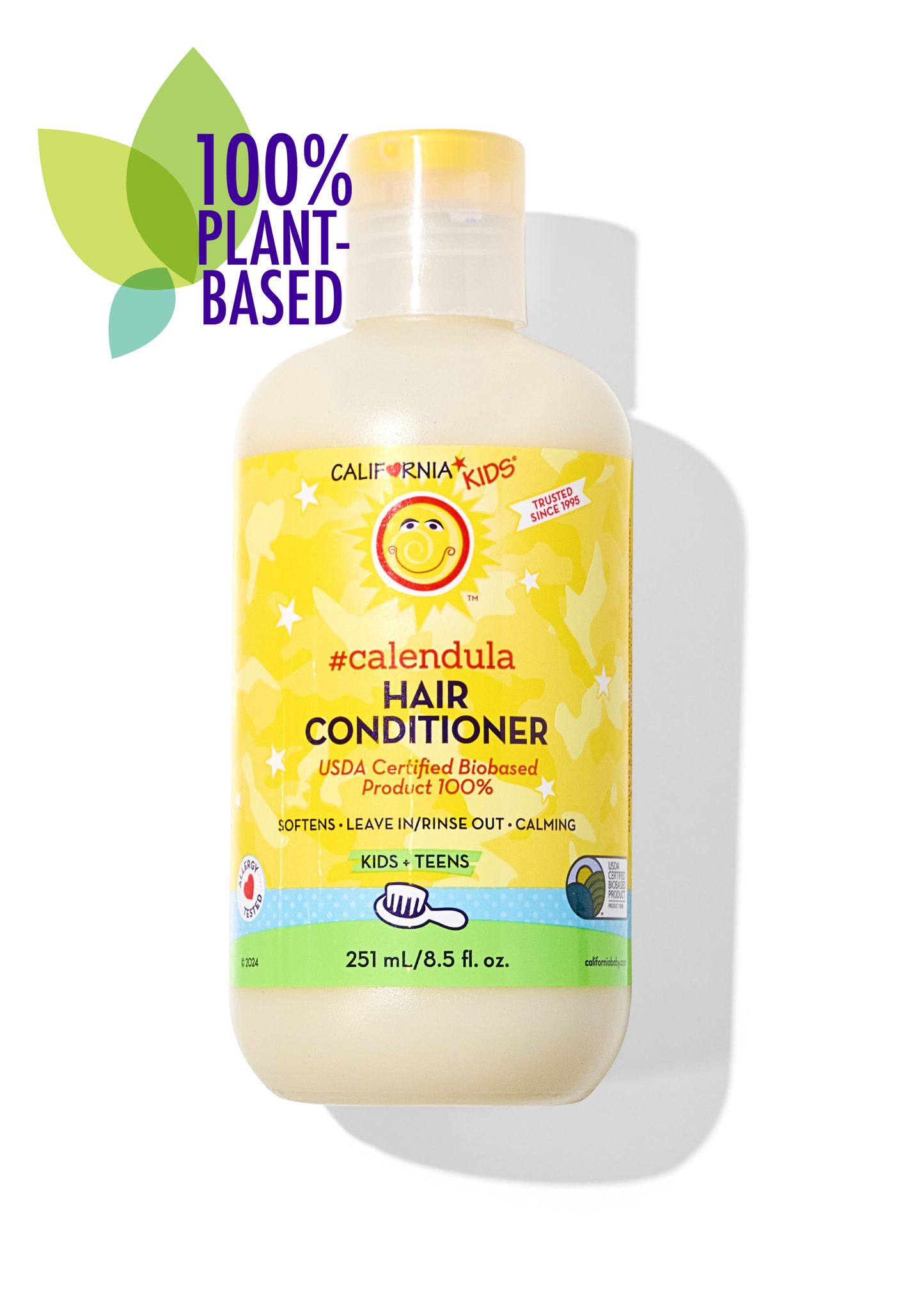 California Kids® Calendula hair conditioner bottle with yellow front label and pump top