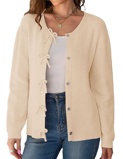 kipfall Womens Cardigan Sweaters Bow Button Down Cardigans Fall Fashion Clothes Knit Tie Open Front Coats - Renee Lane Company