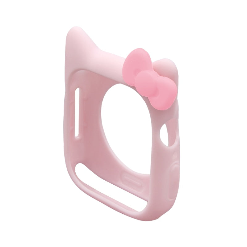 Cat watch cover case for Apple Watch, translucent blush pink with pink cat-ear bow