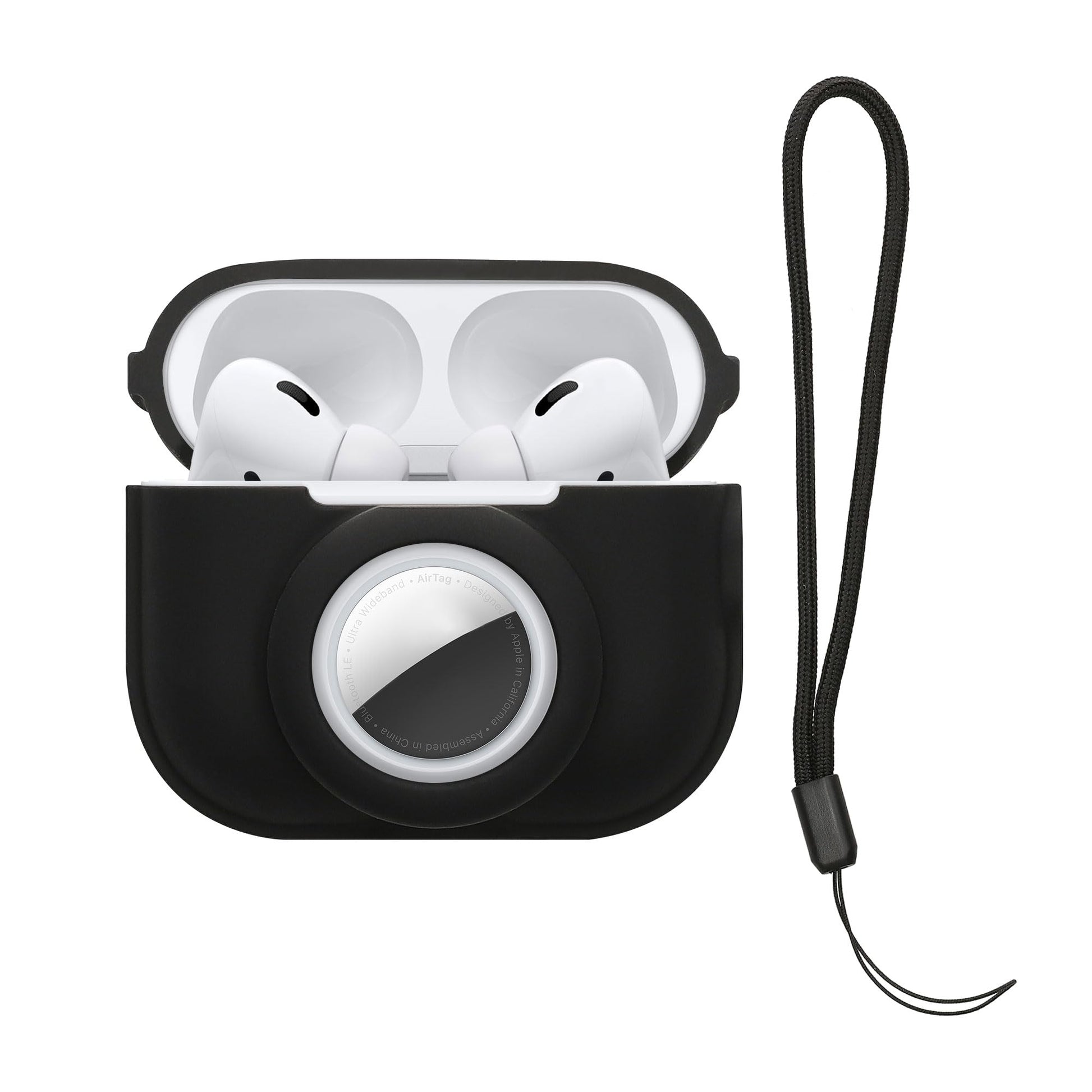 kwmobile Case Compatible with Apple Airpods Pro 2 Case with Apple Airtag Storage - Silicone Cover - Black - Renee Lane Company