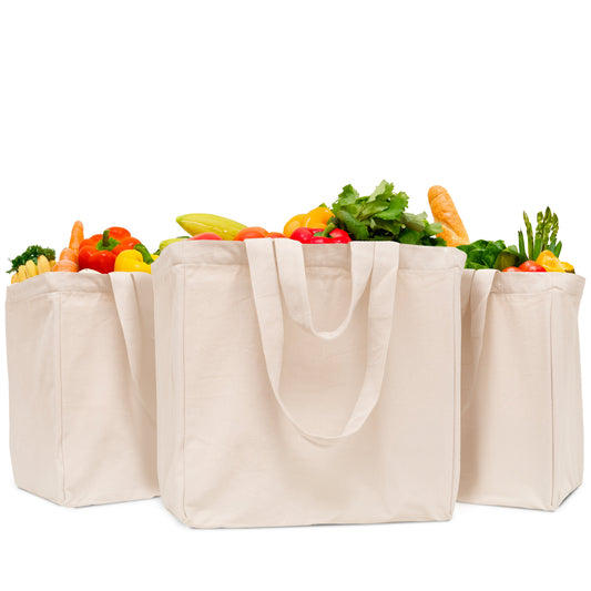 Off-white canvas jumbo tote bag set with three large foldable shoppers