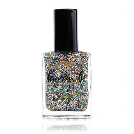 Glitter nail polish bottle with black cap
