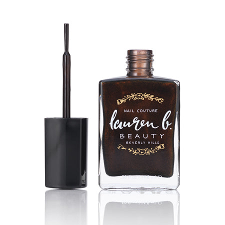 Vegan nail polish bottle with applicator brush, dark espresso brown