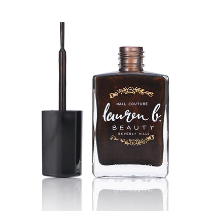 Vegan nail polish bottle with applicator brush, dark espresso brown