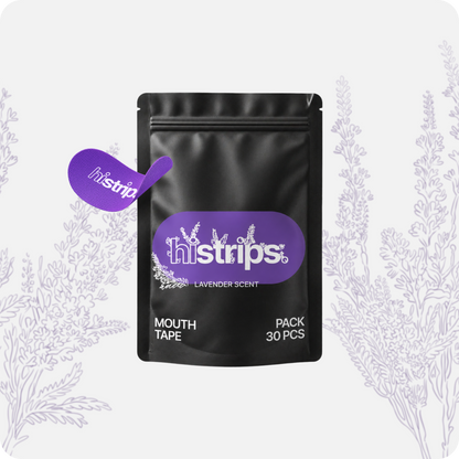 Lavender mouth tape pack, black pouch with histrips logo and 30 pcs label