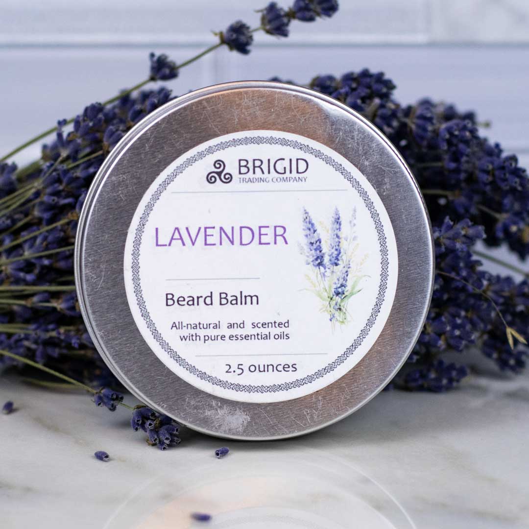 BRIGID lavender beard balm tin, 2.5 ounces, all-natural scented with essential oils