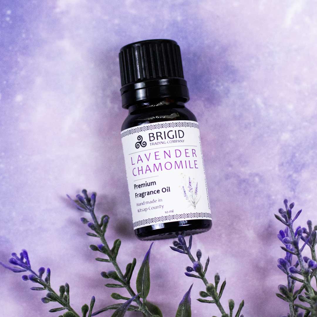 Premium fragrance oil bottle Lavender Chamomile with lavender sprigs